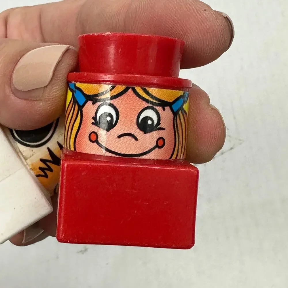 Vintage 1984-86 Ritvik Mega Bloks 2 Sided Figures Lot Woman Man Boy Girl Dog Cat